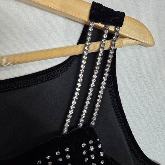 VTG 90s Velvet Crop Top Sz 12 Black Rhinestone Straps Evening Formal Whimsigoth - Picture 4 of 11